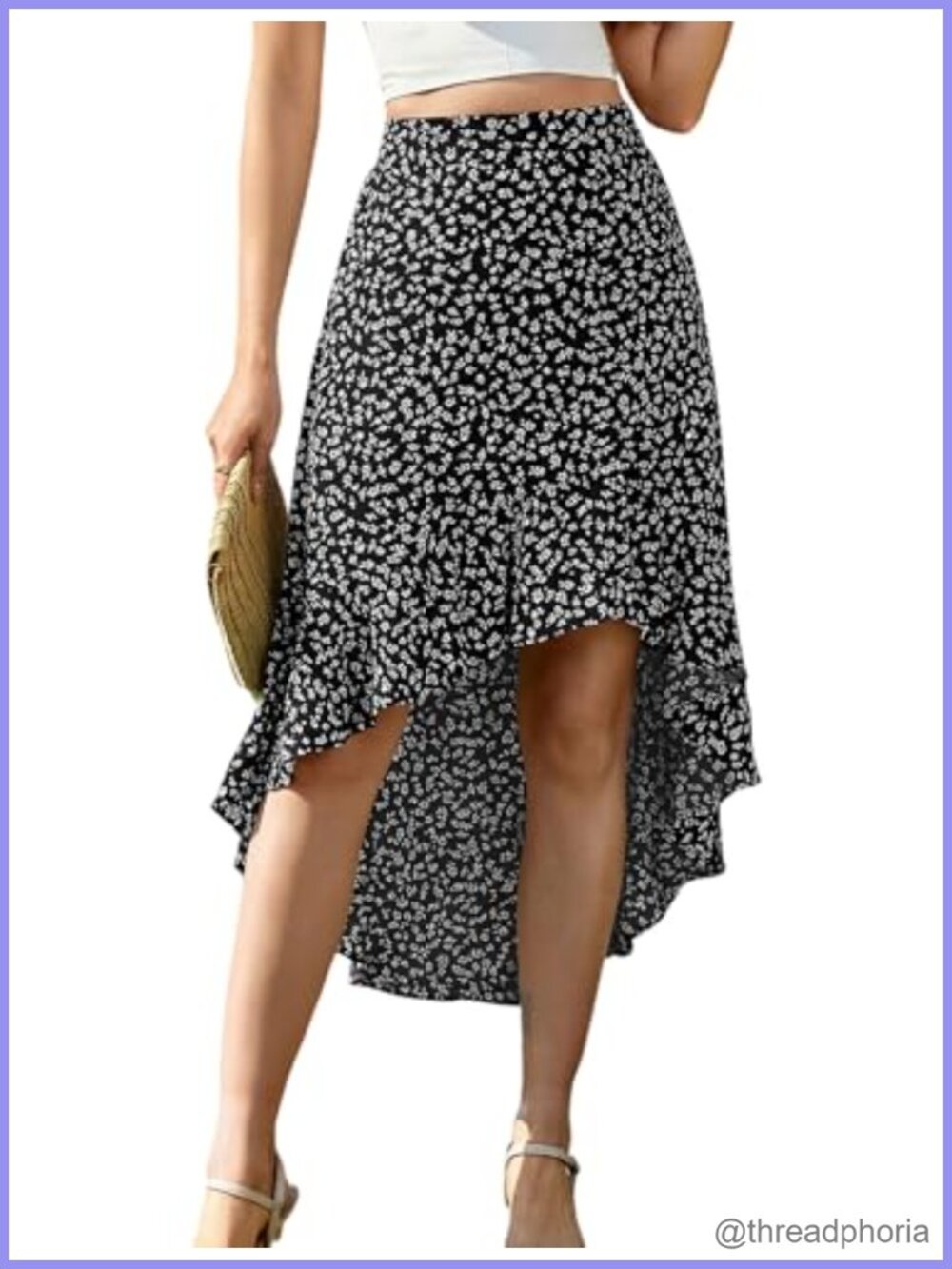 Women's Flowy High Low Maxi Skirt Asymmetrical Ruffle Elastic Waist A-Line